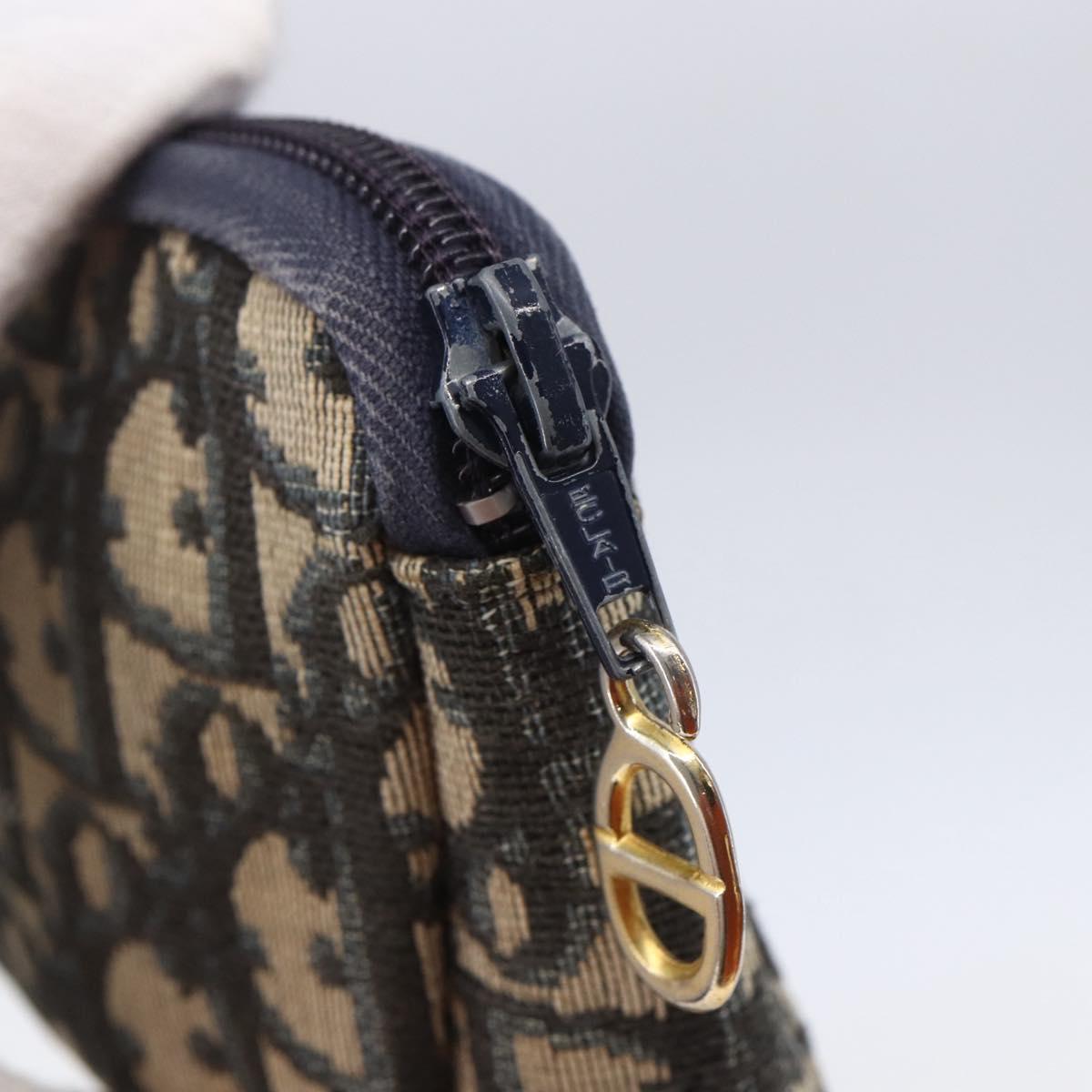 Christian Dior Trotter Canvas Pouch Navy Gold Auth bs30397