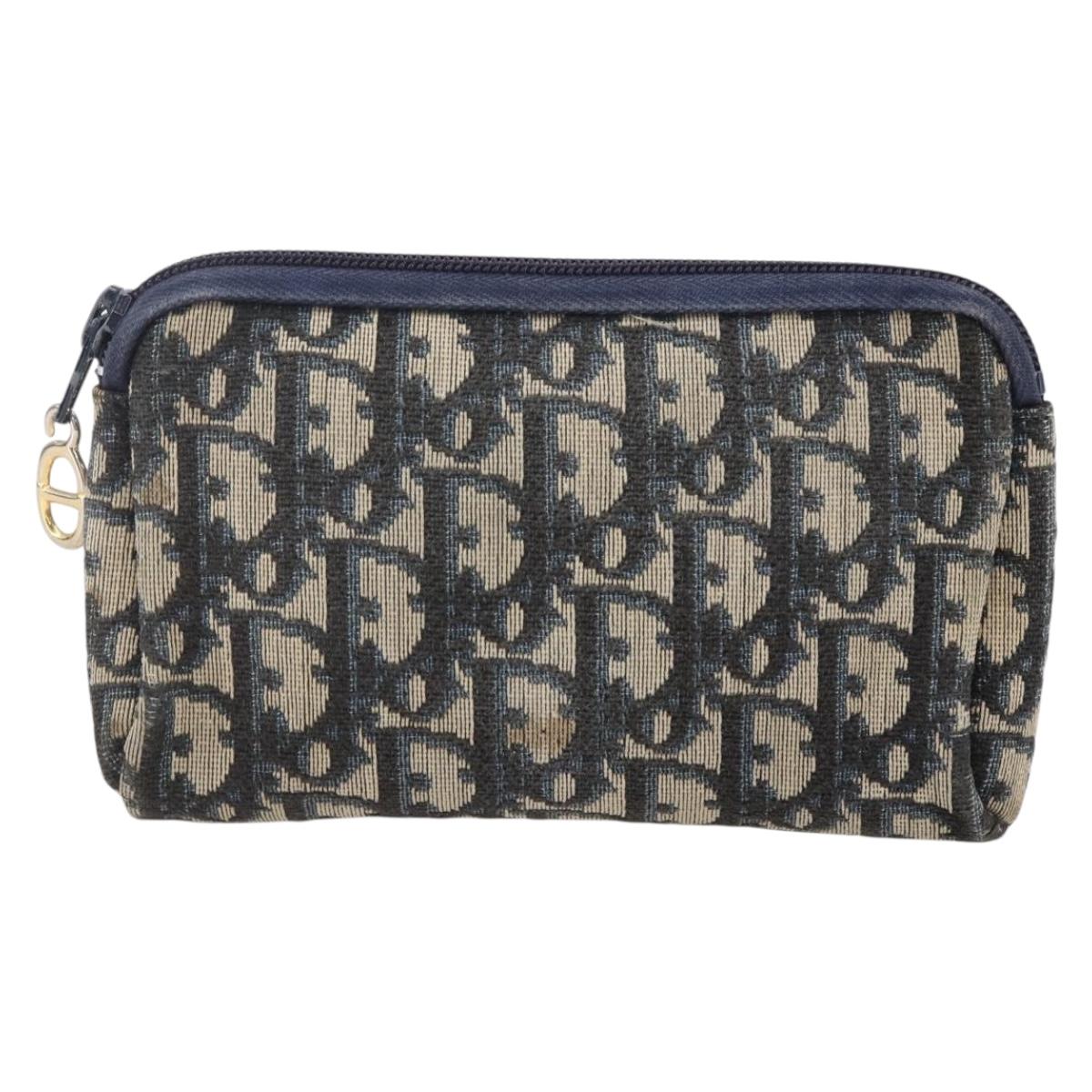 Christian Dior Trotter Canvas Pouch Navy Gold Auth bs30397