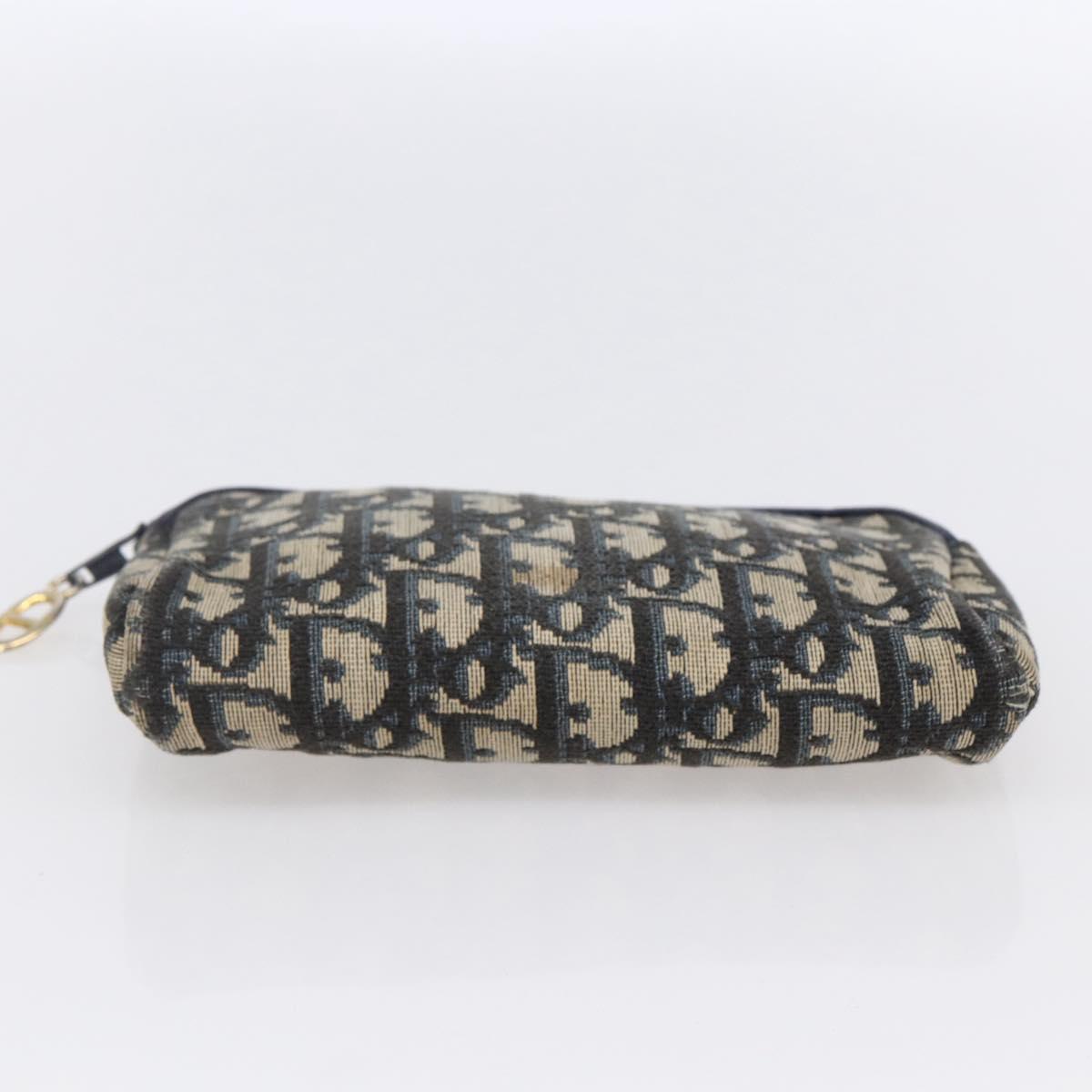 Christian Dior Trotter Canvas Pouch Navy Gold Auth bs30397