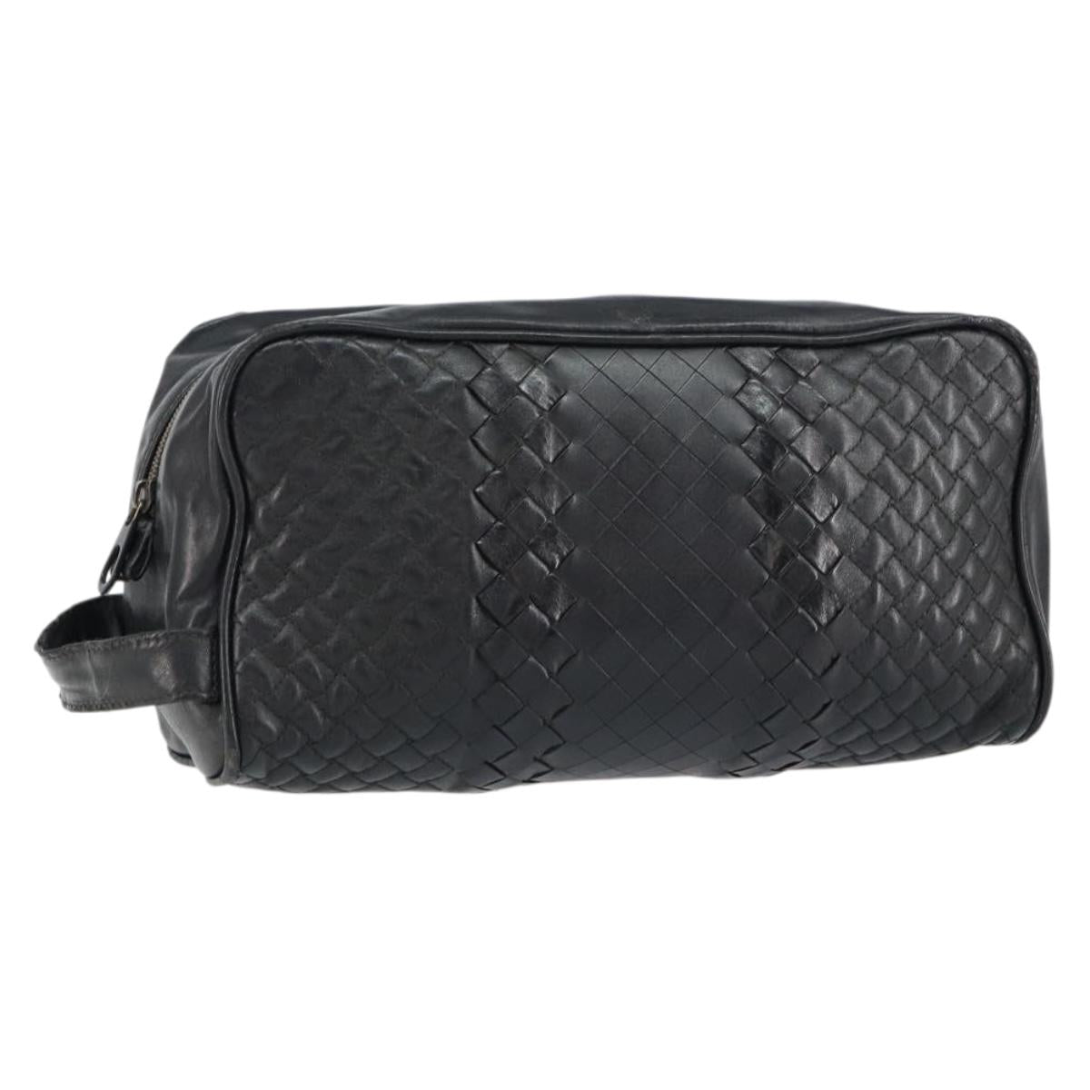 BOTTEGA VENETA INTRECCIATO Clutch Bag Leather Black Auth bs30399