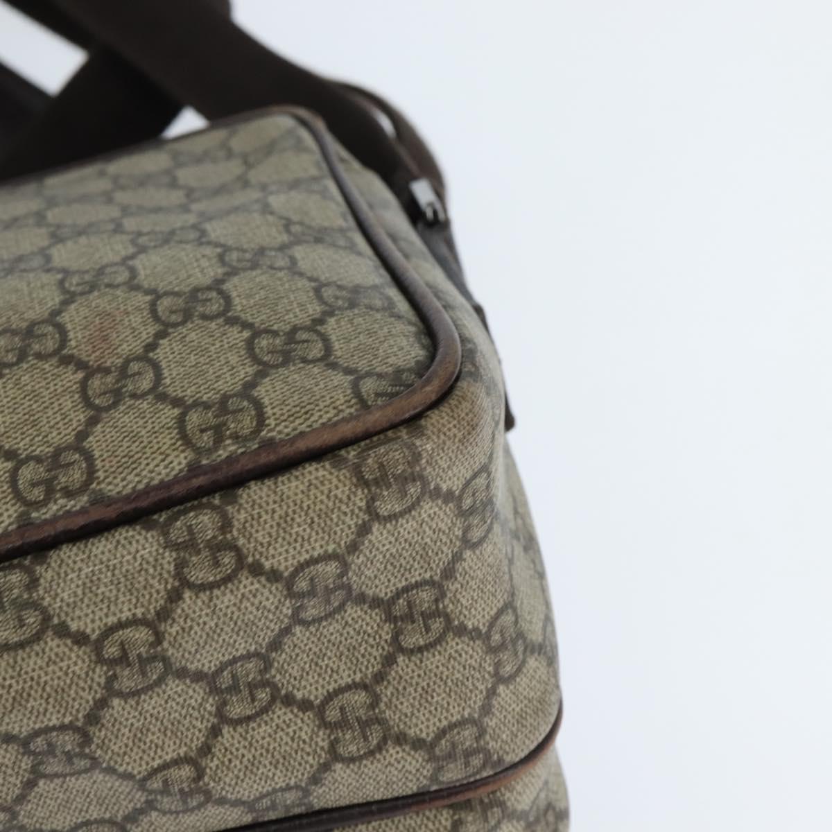 GUCCI GG Supreme Shoulder Bag PVC Brown Silver Auth bs30401