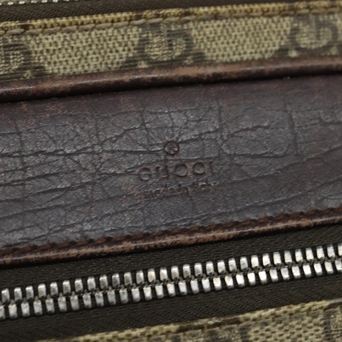 GUCCI GG Supreme Shoulder Bag PVC Brown Silver Auth bs30401