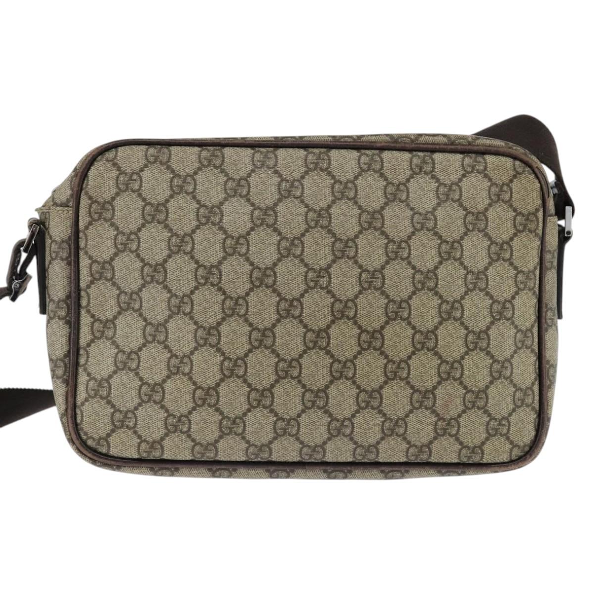 GUCCI GG Supreme Shoulder Bag PVC Brown Silver Auth bs30401