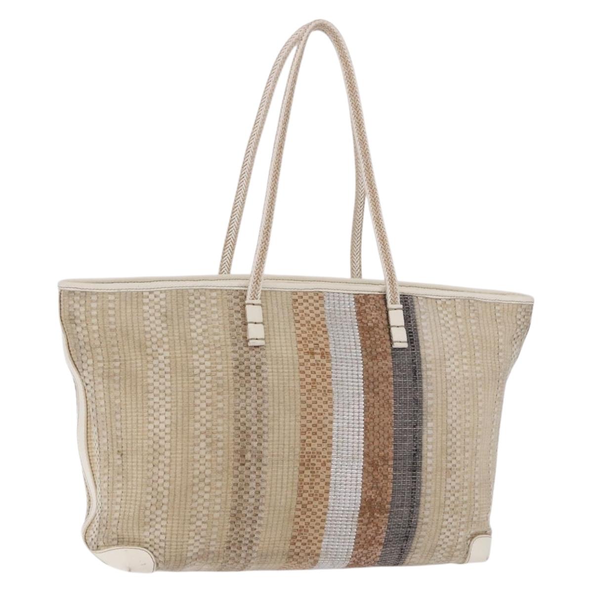 FENDI Tote Bag Canvas Beige Gold Auth bs30403