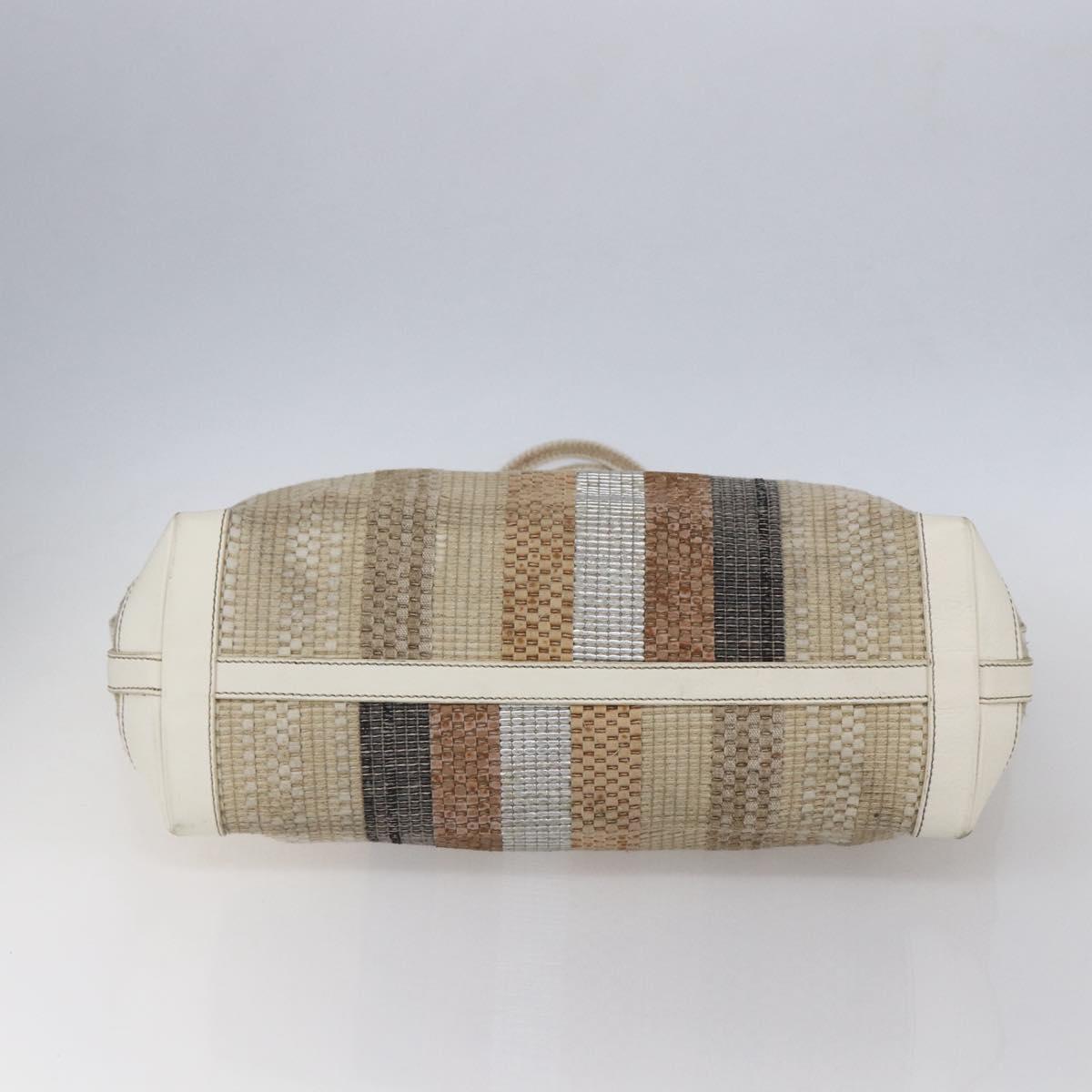 FENDI Tote Bag Canvas Beige Gold Auth bs30403