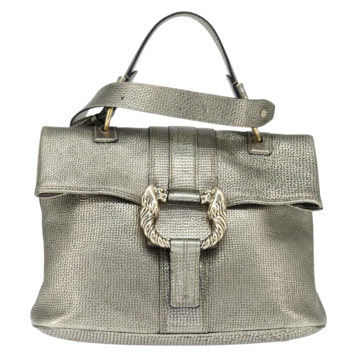 BVLGARI Leoni Hand Bag Leather 2way Champagne Gold Auth bs30406