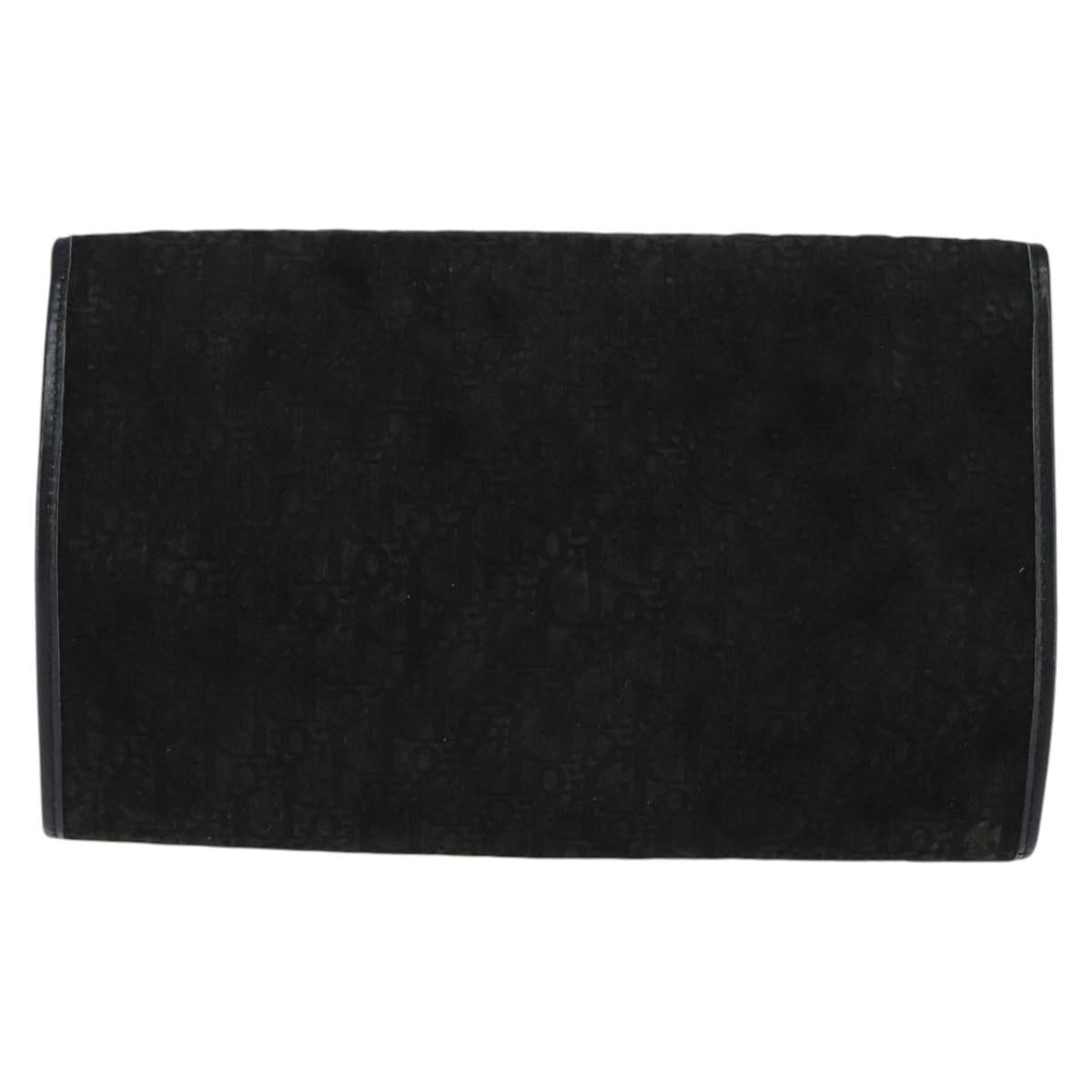 Christian Dior Trotter Canvas Chain Shoulder Bag Suede Black Gold Auth bs30407