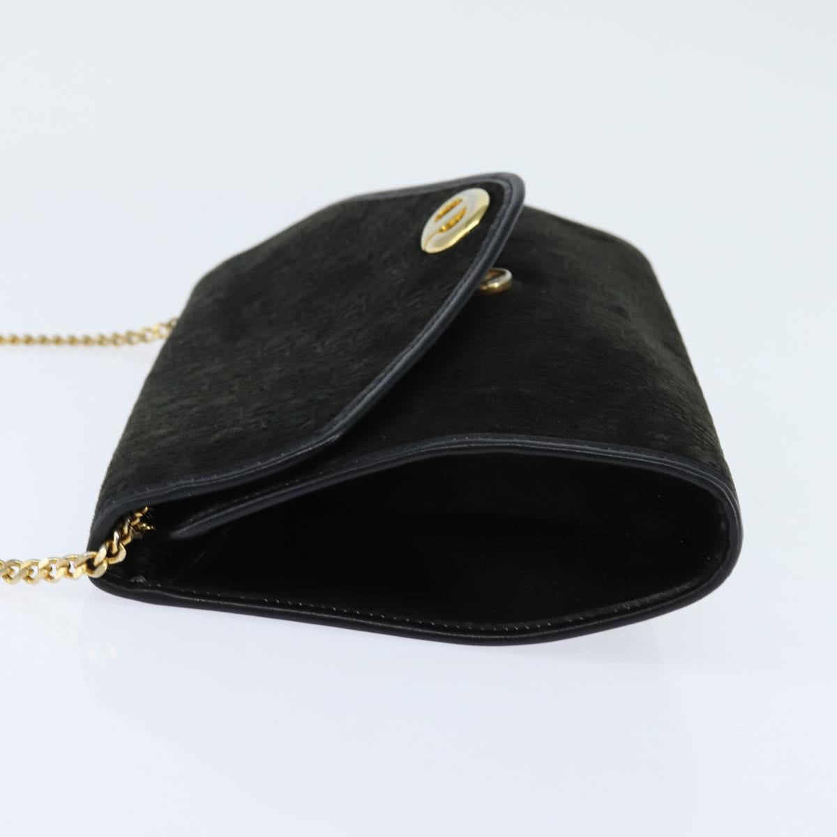 Christian Dior Trotter Canvas Chain Shoulder Bag Suede Black Gold Auth bs30407