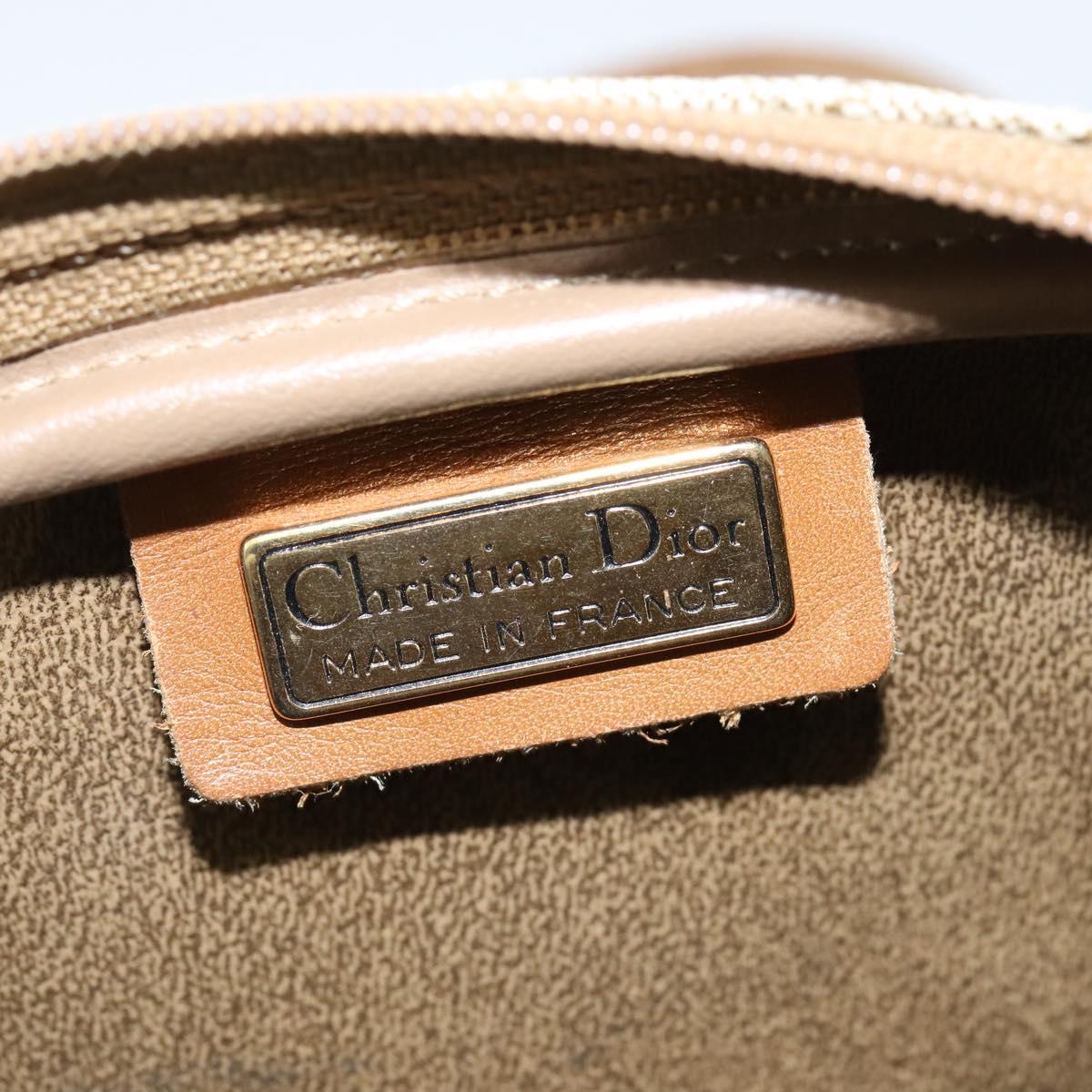 Christian Dior Honeycomb Canvas Shoulder Bag PVC Leather Beige Auth bs30408