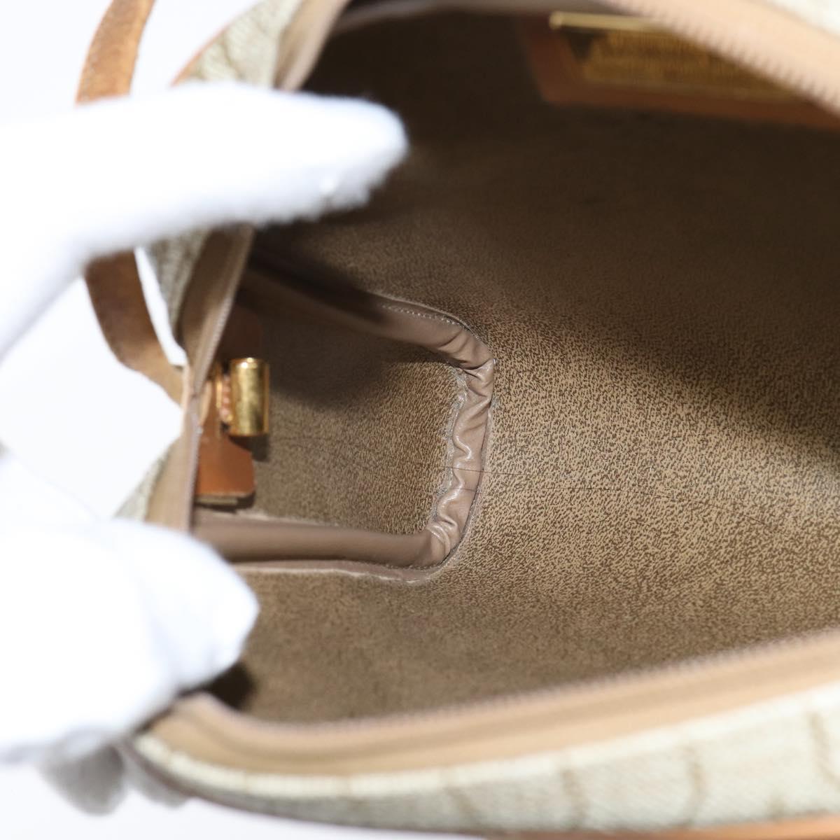 Christian Dior Honeycomb Canvas Shoulder Bag PVC Leather Beige Auth bs30408