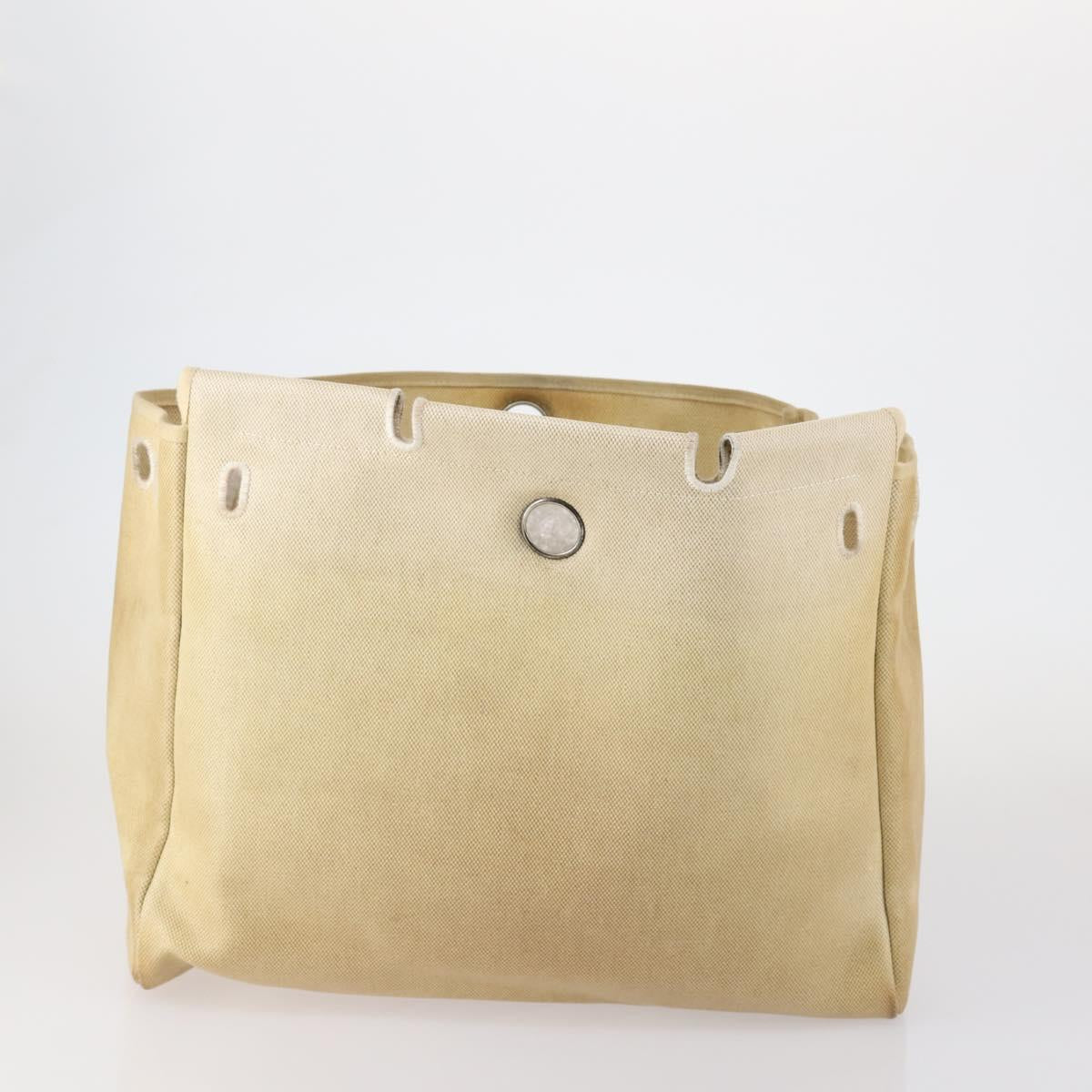 HERMES Her bag Hand Bag Canvas Coated Canvas 3 Set Beige Orange Auth bs30410