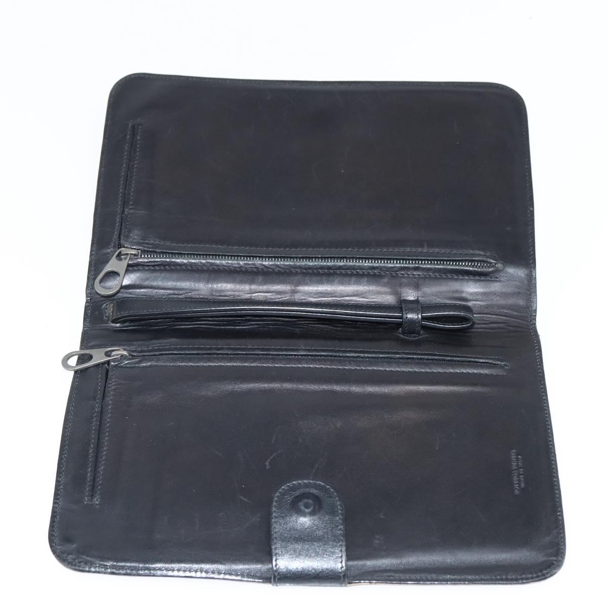 BOTTEGA VENETA INTRECCIATO Clutch Bag Leather Black Auth bs30412