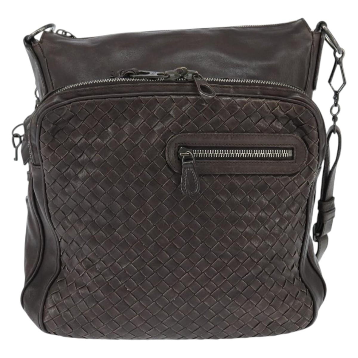 BOTTEGA VENETA INTRECCIATO Shoulder Bag Leather Dark Brown Auth bs30413