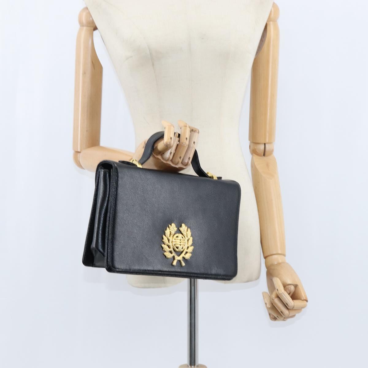 GIVENCHY Hand Bag Leather Black Gold Auth bs30415