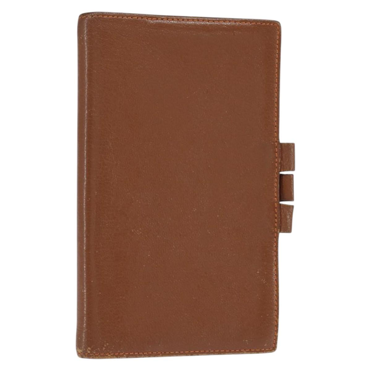 HERMES Day Planner Cover Leather Brown Orange Auth bs30416
