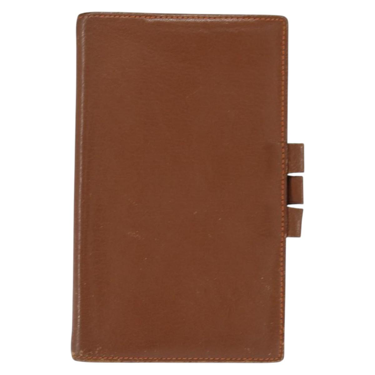 HERMES Day Planner Cover Leather Brown Orange Auth bs30416