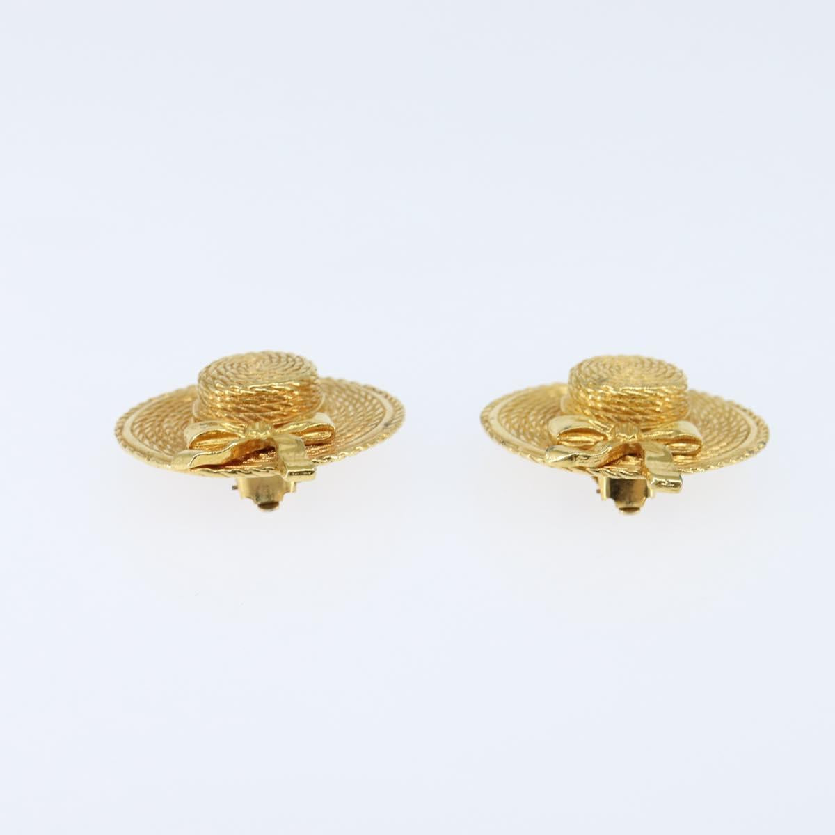 CHANEL Earring metal Gold CC Auth bs30421