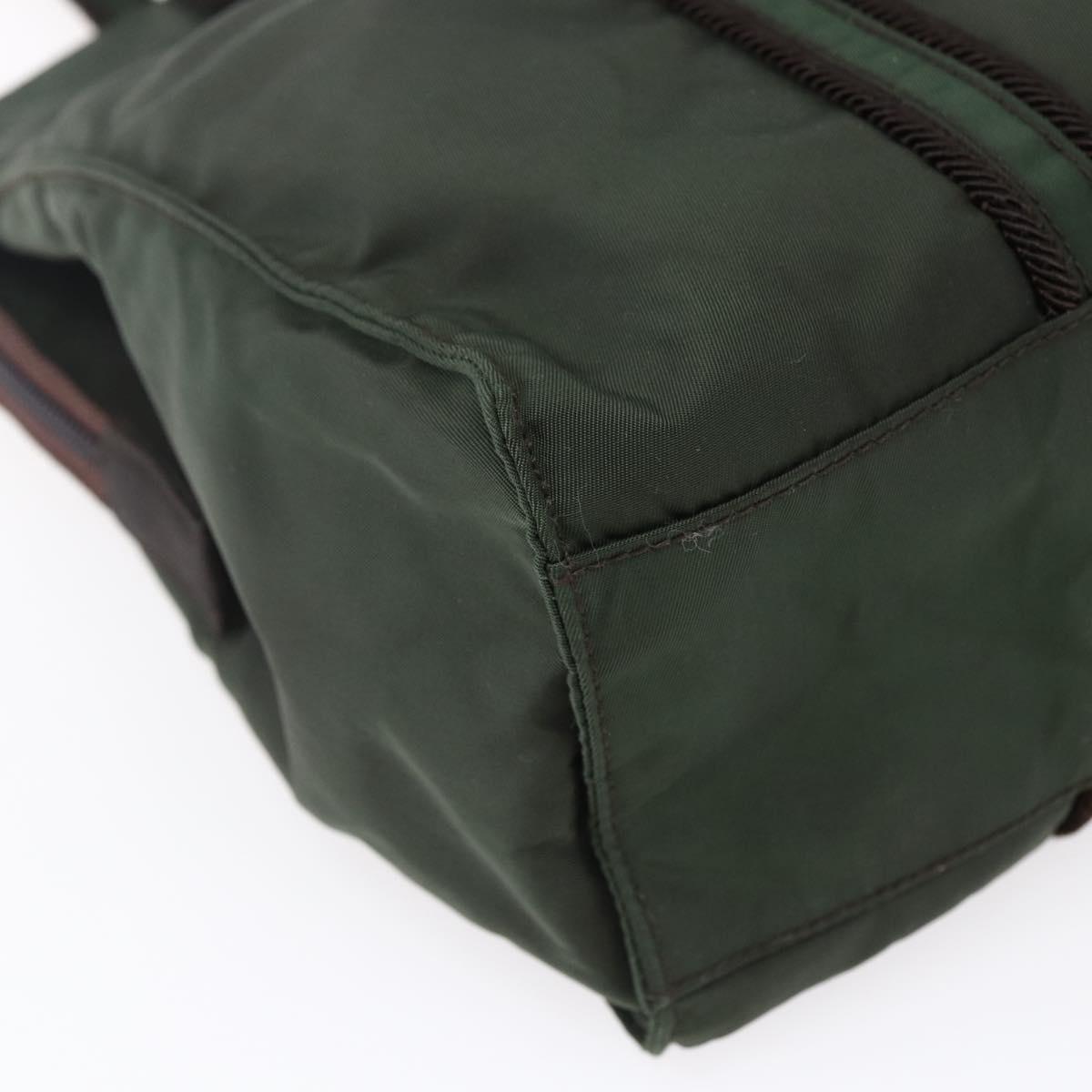 PRADA Tote Bag Nylon Khaki Silver Auth bs30429