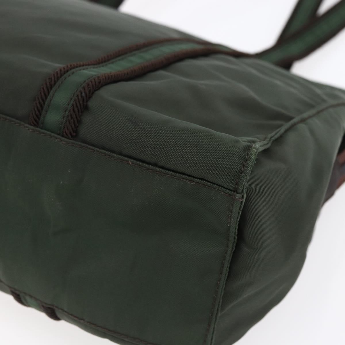 PRADA Tote Bag Nylon Khaki Silver Auth bs30429