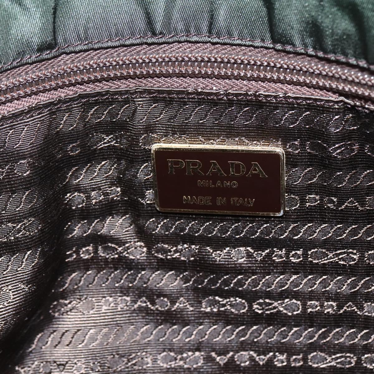 PRADA Tote Bag Nylon Khaki Silver Auth bs30429