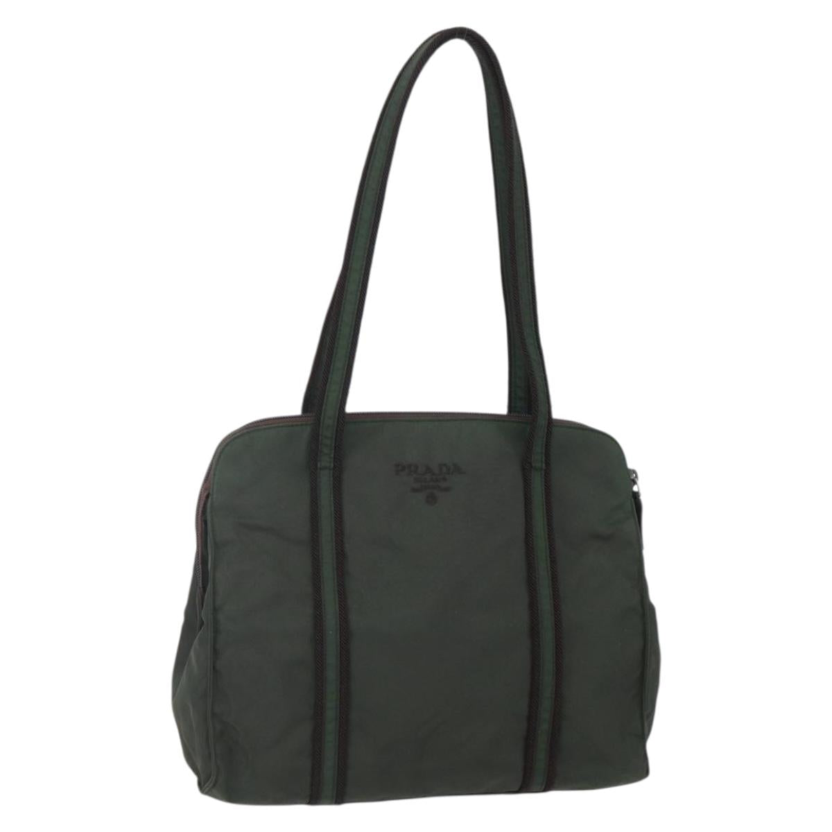 PRADA Tote Bag Nylon Khaki Silver Auth bs30429