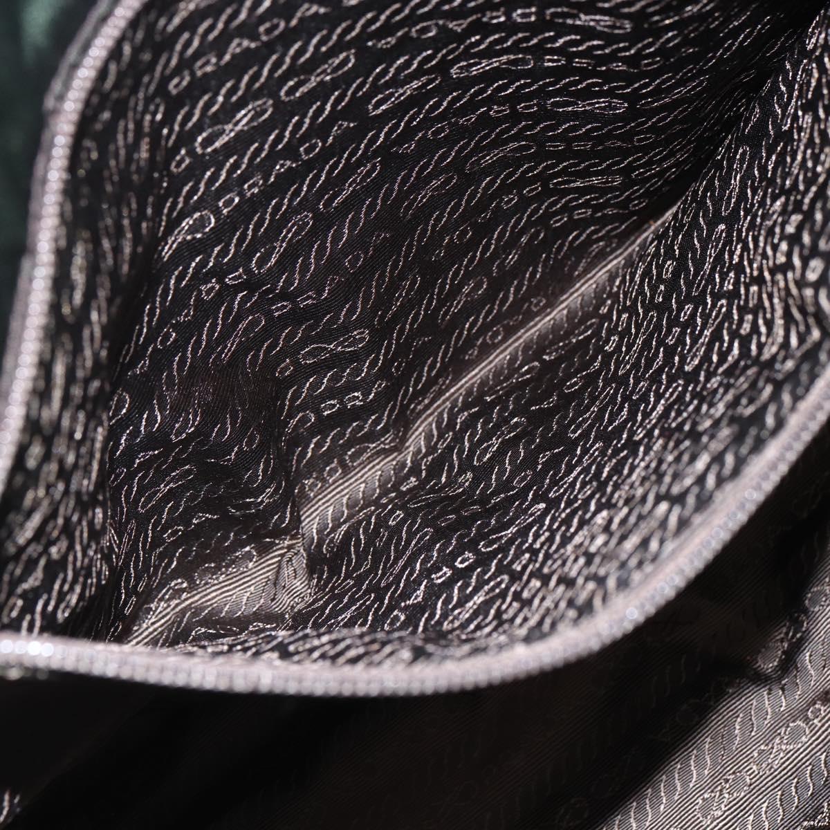 PRADA Tote Bag Nylon Khaki Silver Auth bs30429