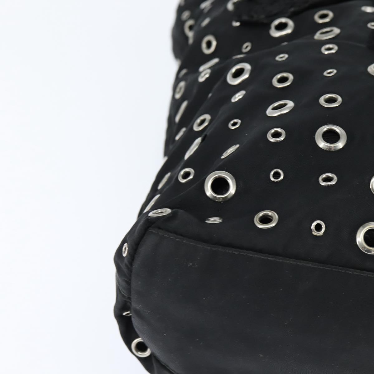 PRADA Grommet Tote Bag Nylon Black Silver Auth bs30430