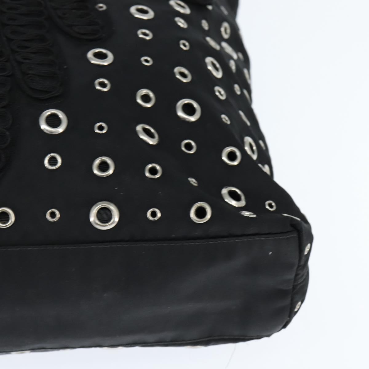 PRADA Grommet Tote Bag Nylon Black Silver Auth bs30430