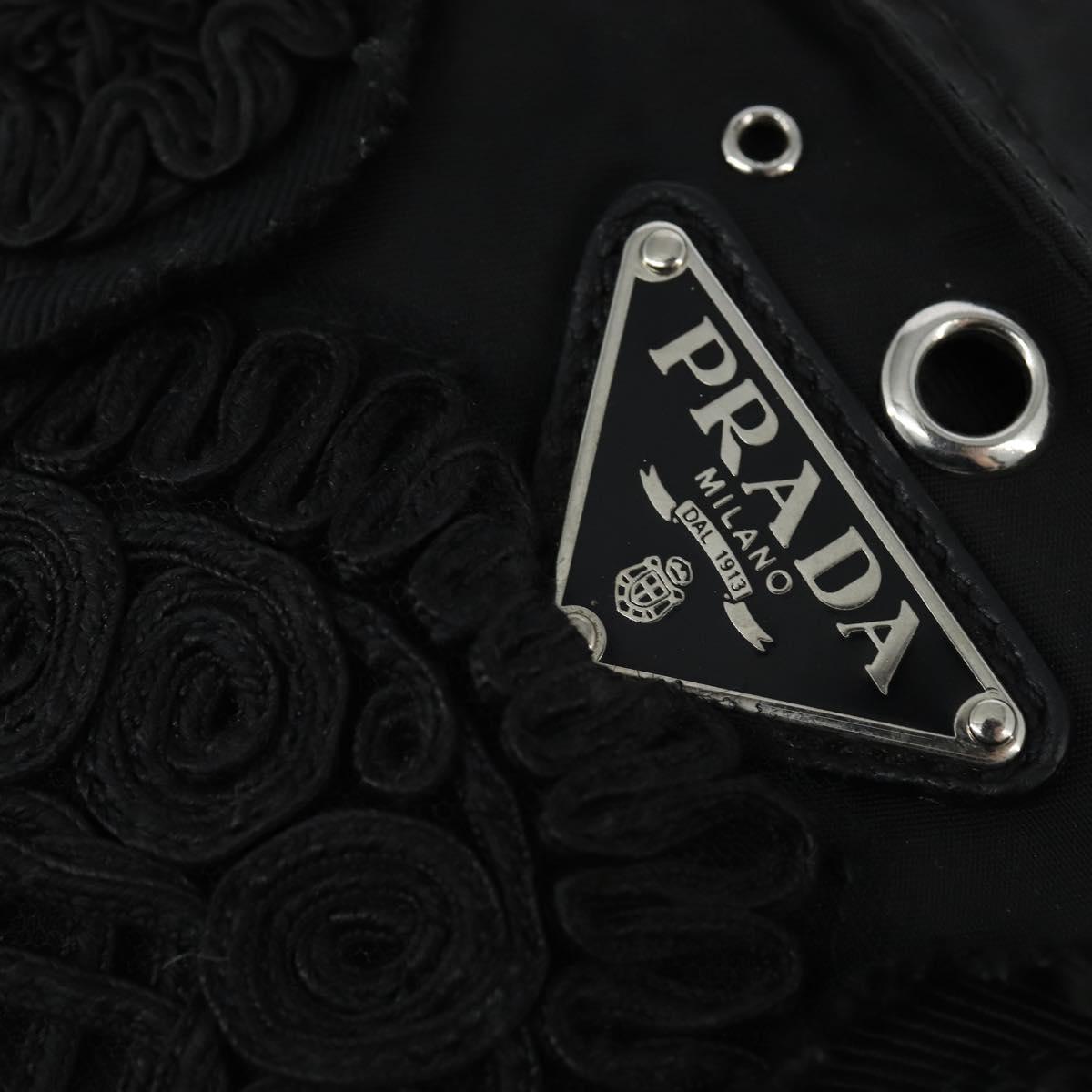 PRADA Grommet Tote Bag Nylon Black Silver Auth bs30430
