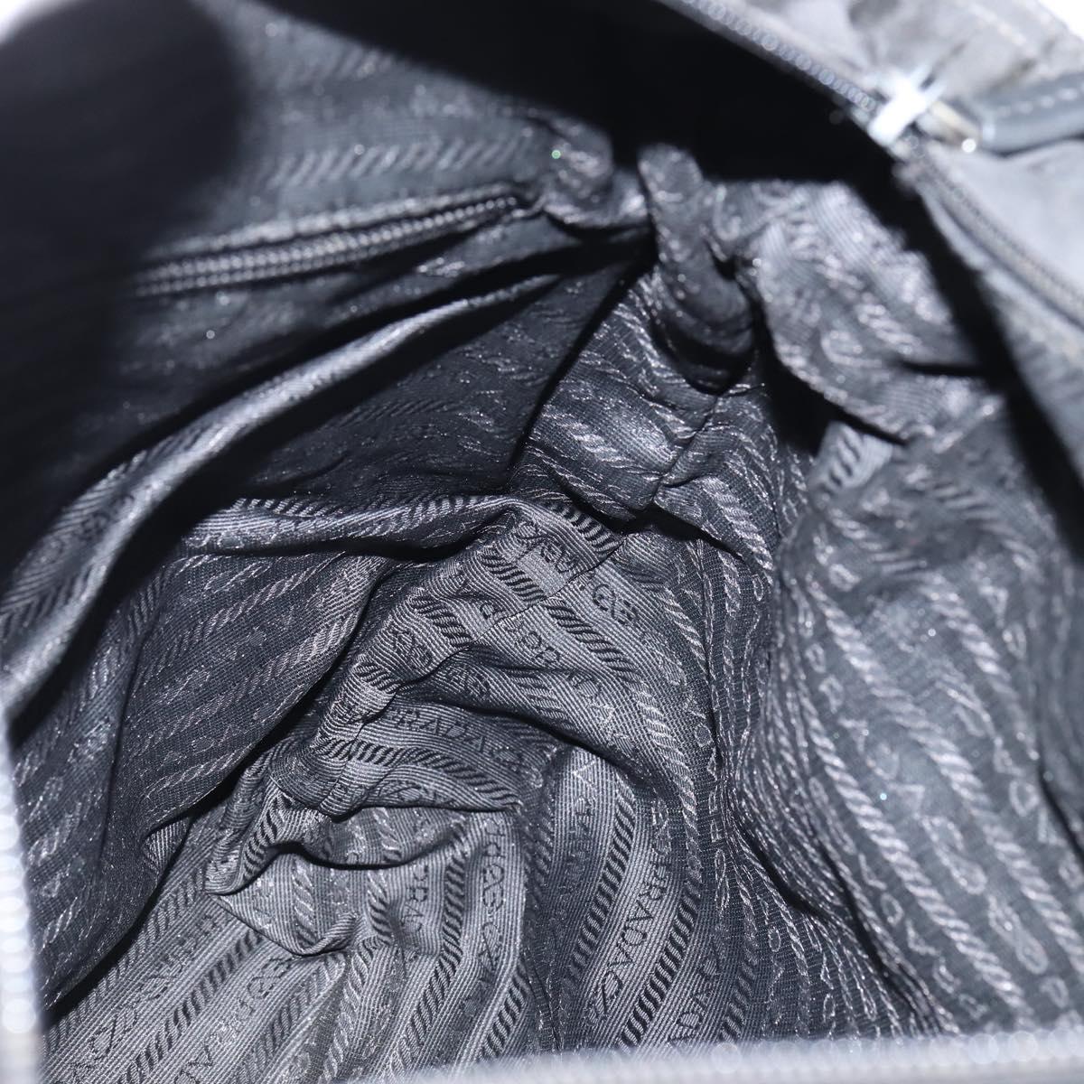 PRADA Grommet Tote Bag Nylon Black Silver Auth bs30430