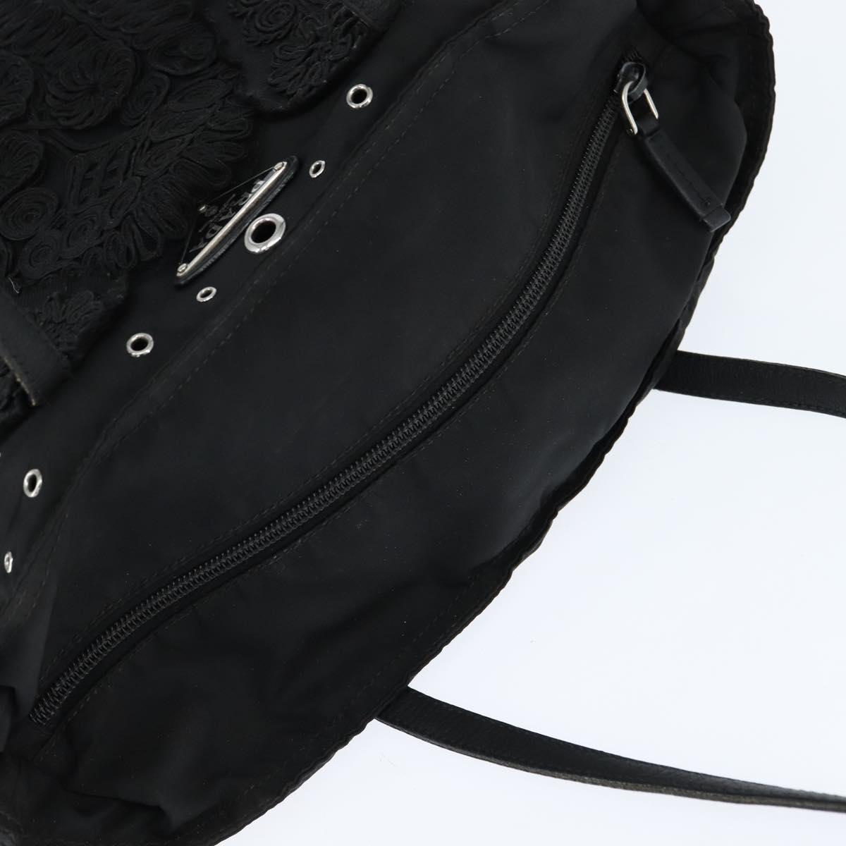 PRADA Grommet Tote Bag Nylon Black Silver Auth bs30430