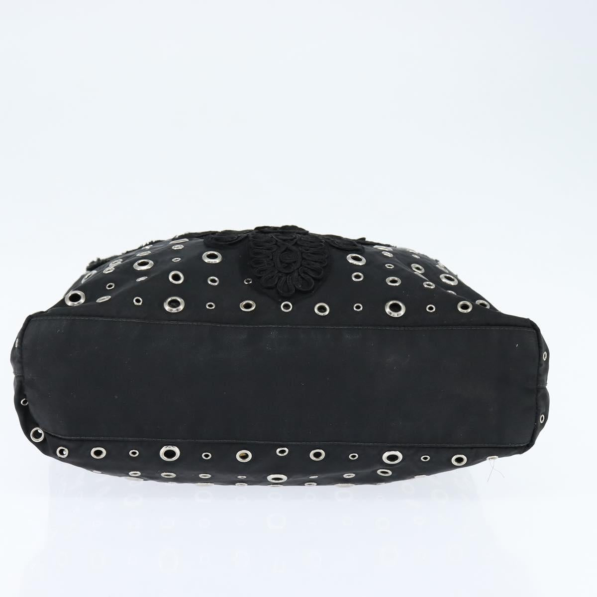 PRADA Grommet Tote Bag Nylon Black Silver Auth bs30430