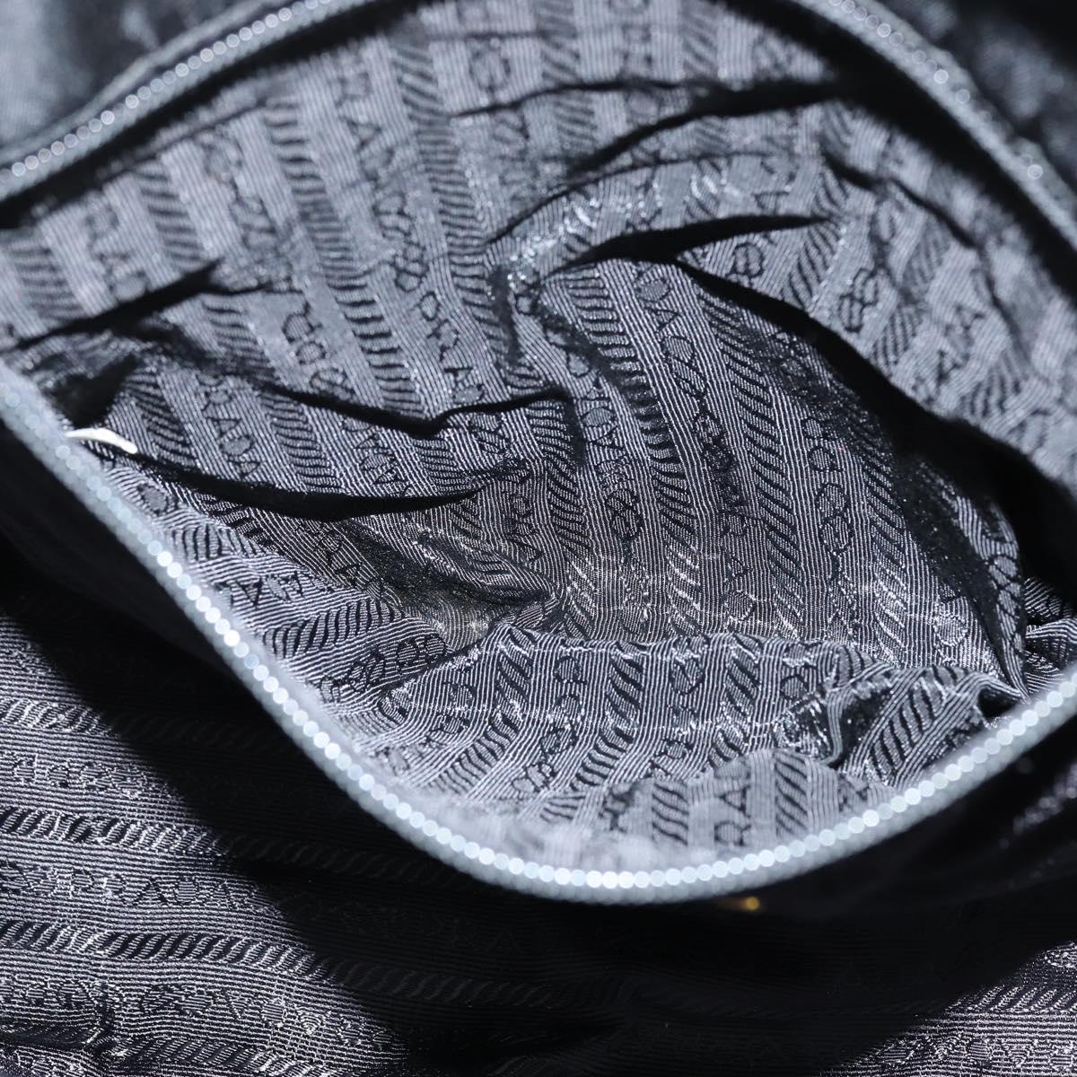 PRADA Tote Bag Nylon Black Silver Auth bs30431