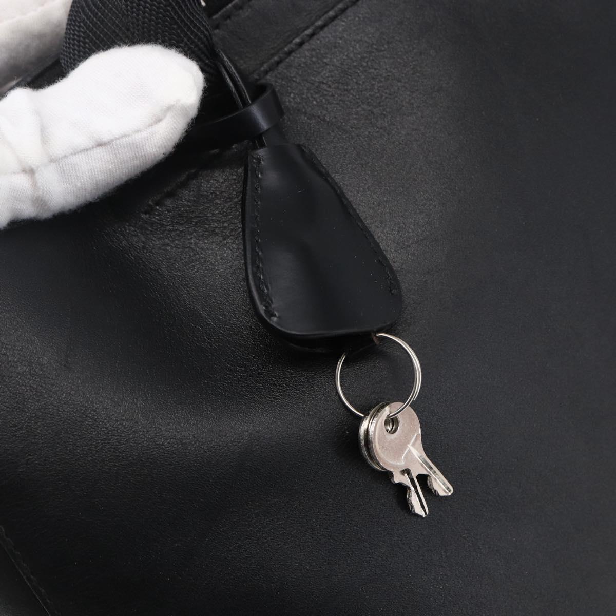 PRADA Hand Bag Leather Black Silver Auth bs30432