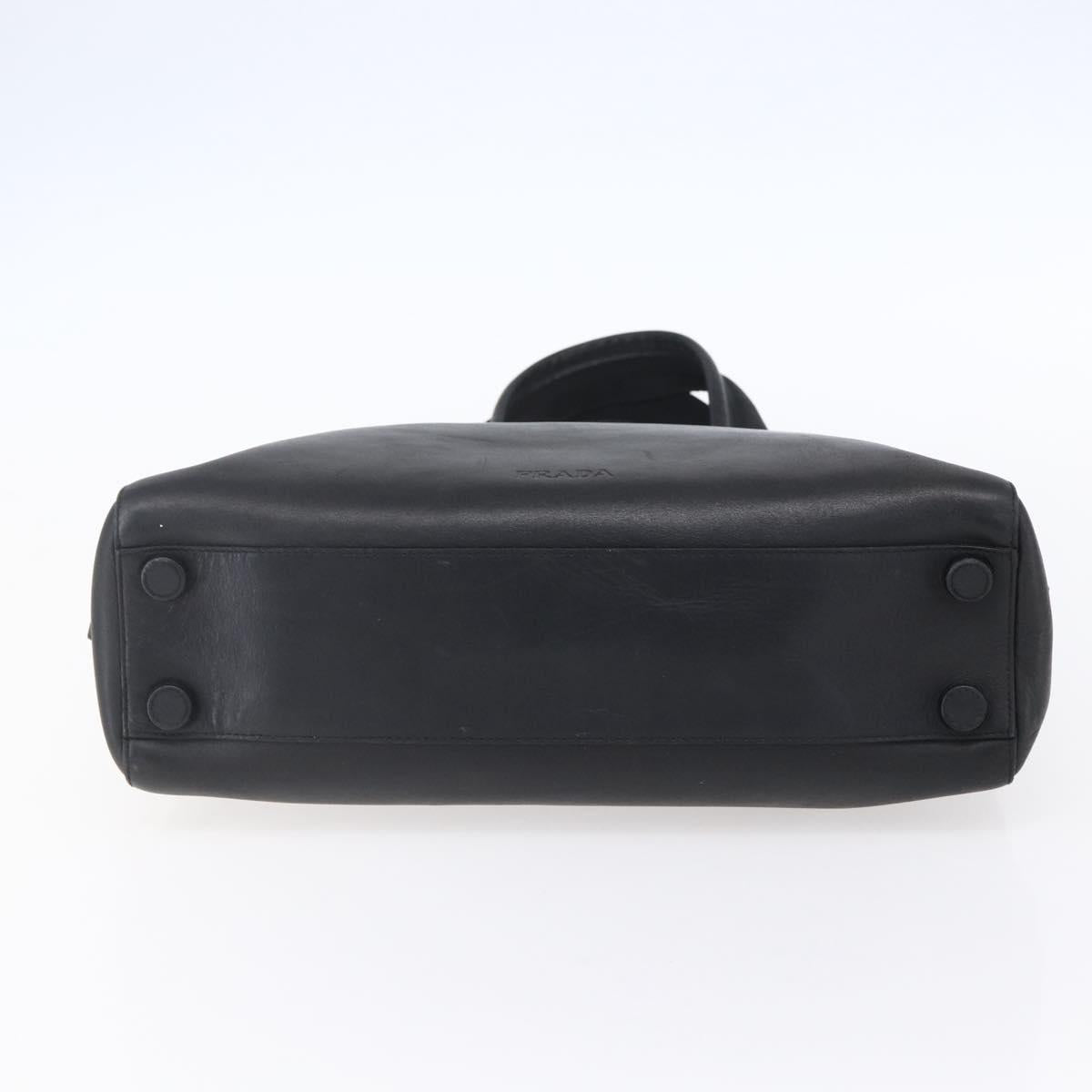 PRADA Hand Bag Leather Black Silver Auth bs30432
