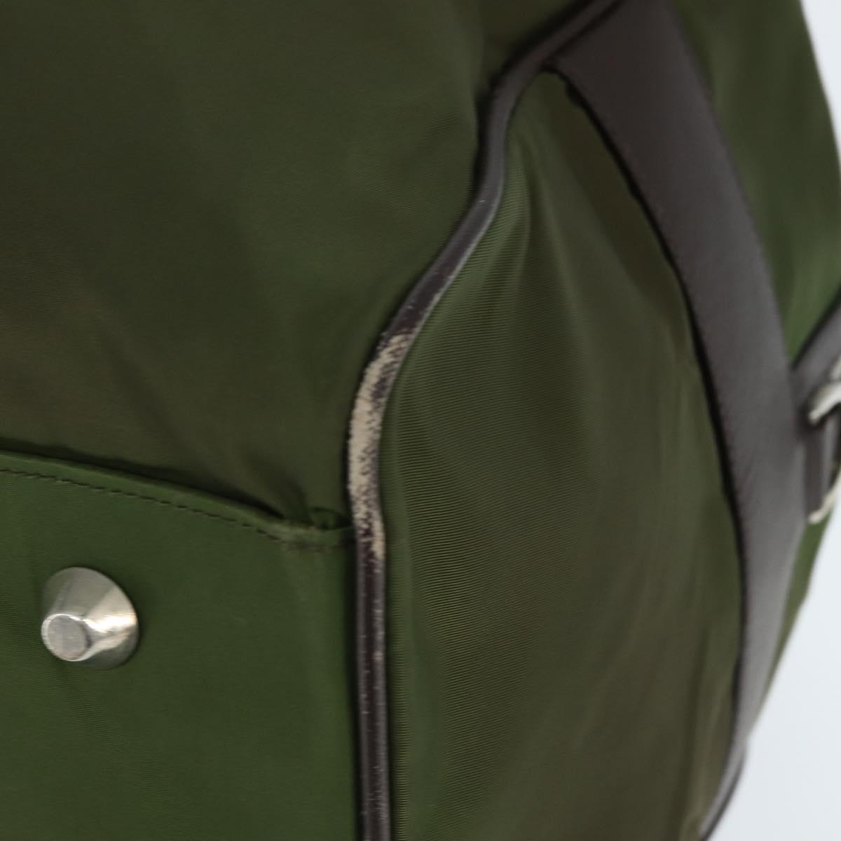 PRADA Boston Bag Nylon Leather Khaki Silver Auth bs30433