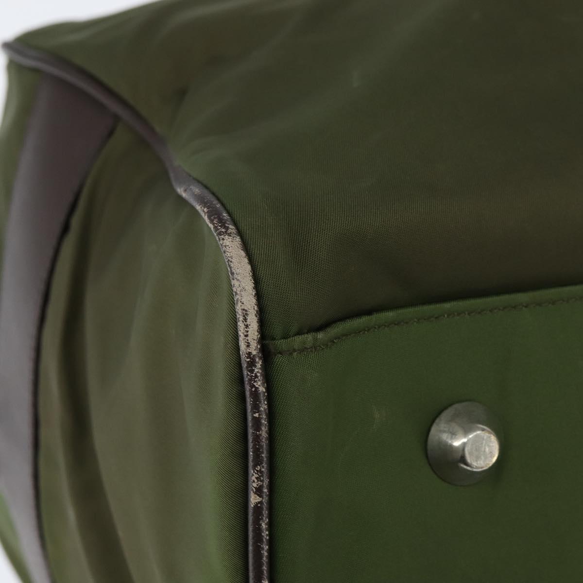 PRADA Boston Bag Nylon Leather Khaki Silver Auth bs30433