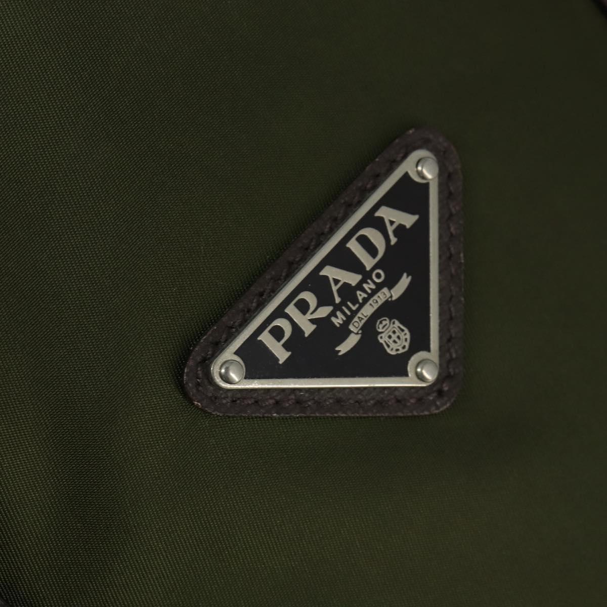 PRADA Boston Bag Nylon Leather Khaki Silver Auth bs30433