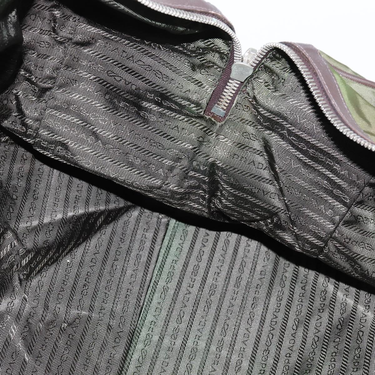 PRADA Boston Bag Nylon Leather Khaki Silver Auth bs30433