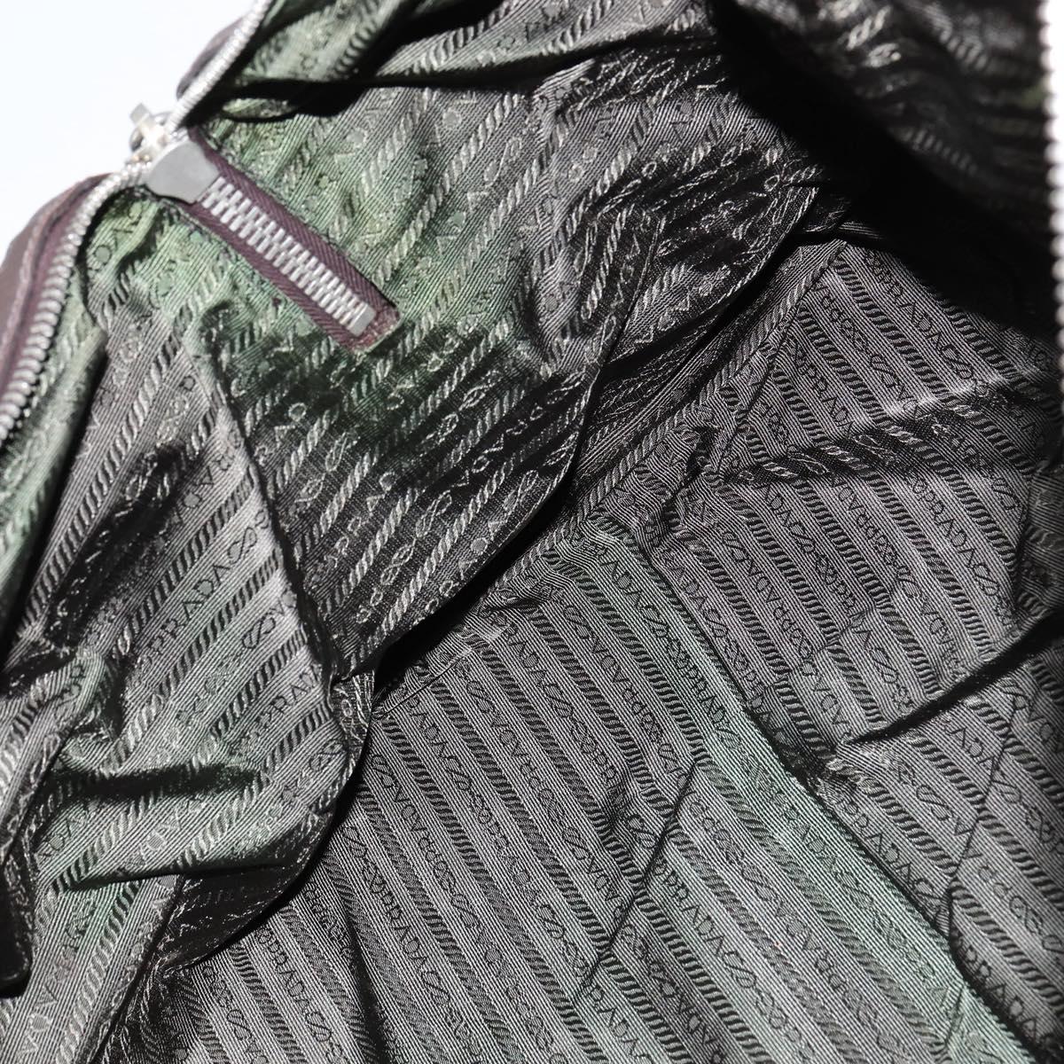 PRADA Boston Bag Nylon Leather Khaki Silver Auth bs30433