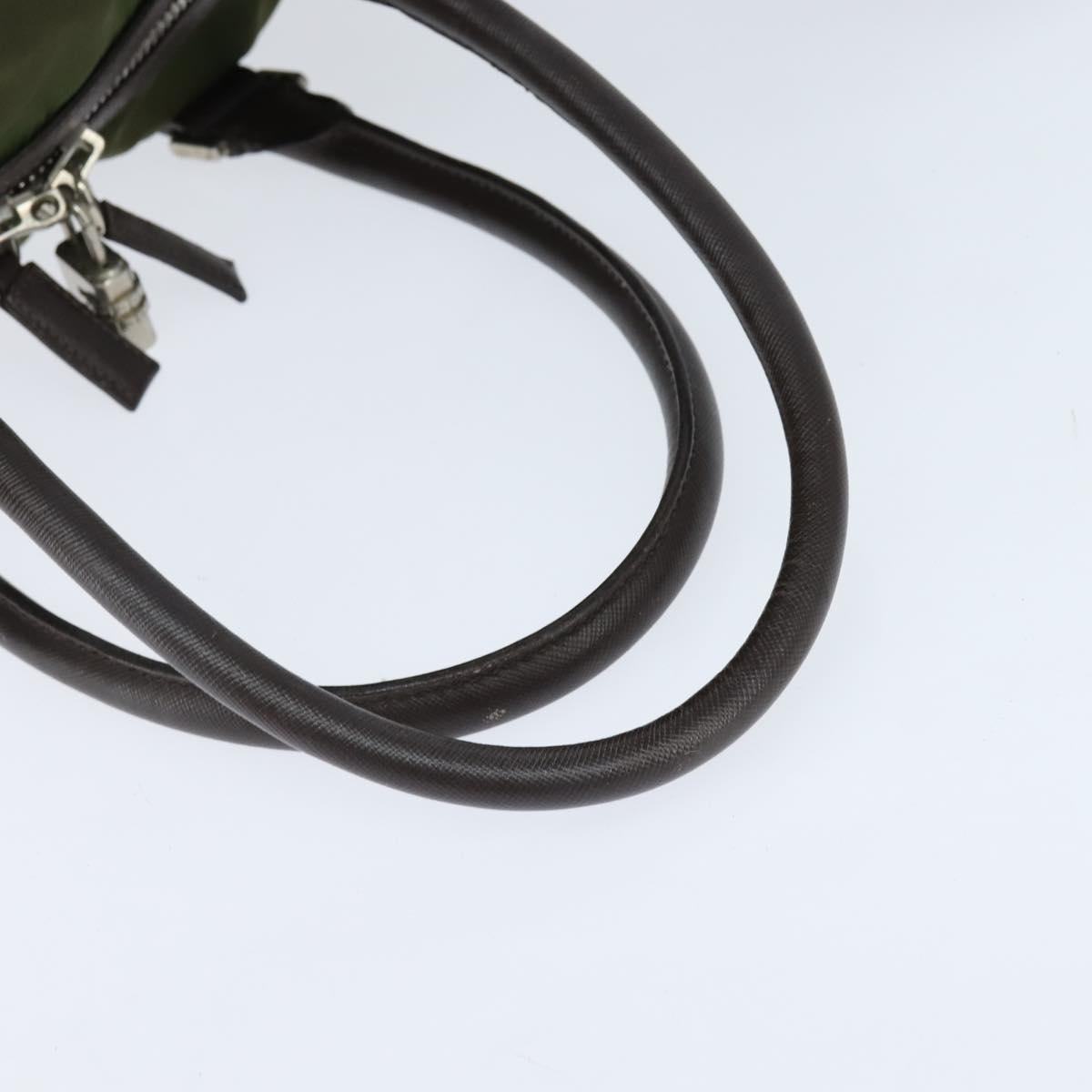 PRADA Boston Bag Nylon Leather Khaki Silver Auth bs30433