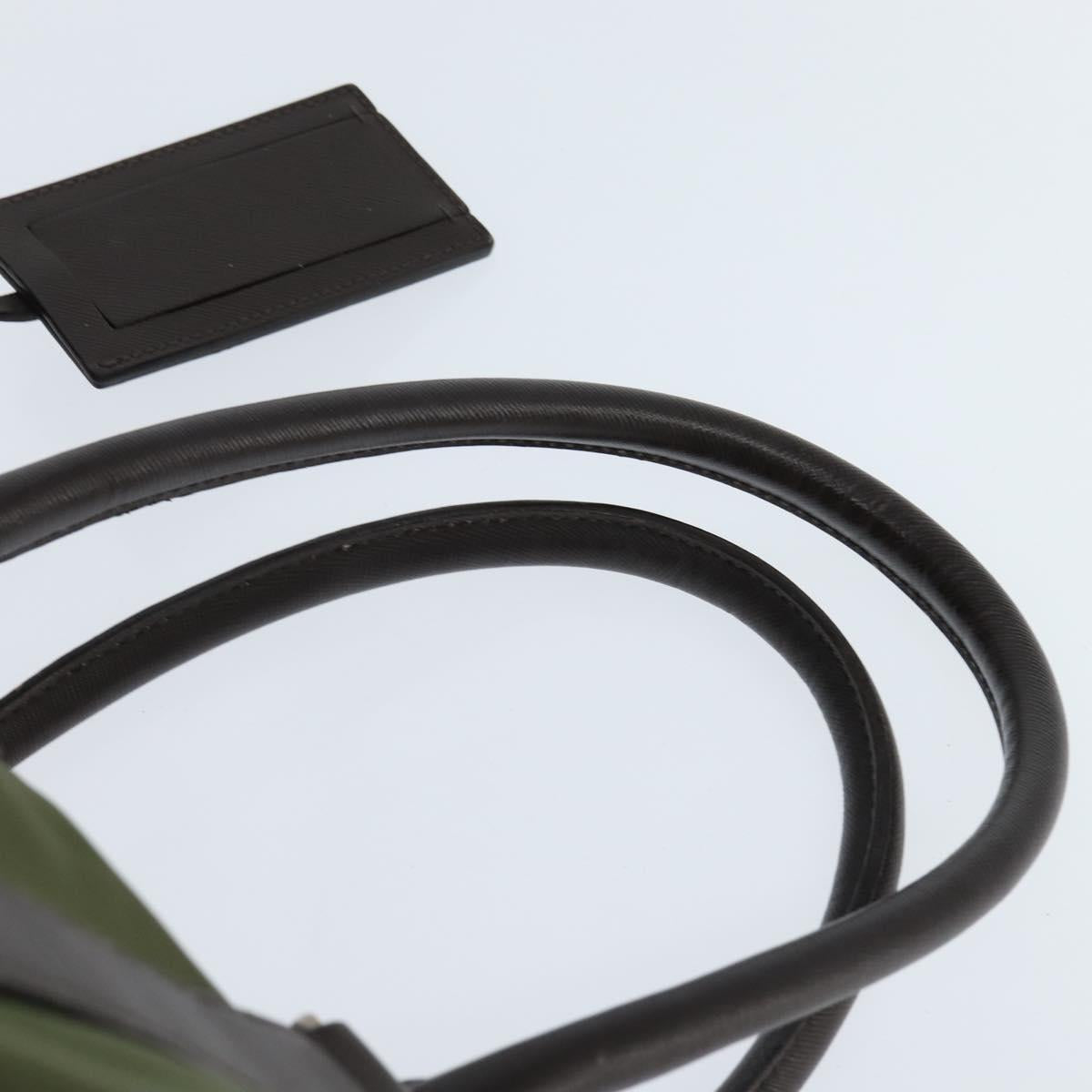 PRADA Boston Bag Nylon Leather Khaki Silver Auth bs30433