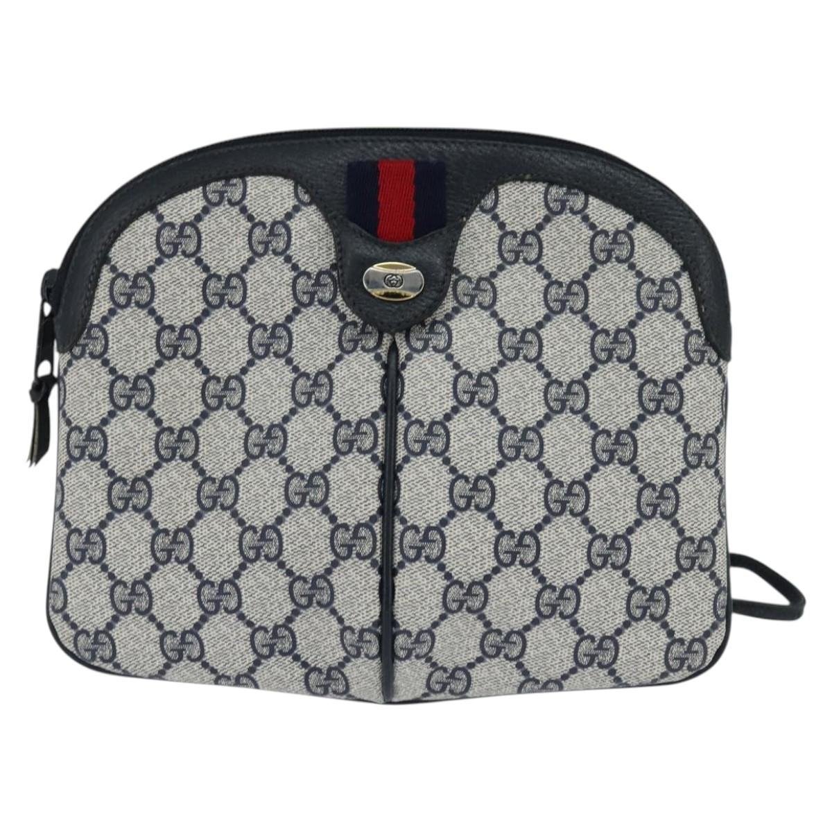 GUCCI GG Supreme Sherry Line Shoulder Bag PVC Navy Gold 904 02 047 Auth bs30434