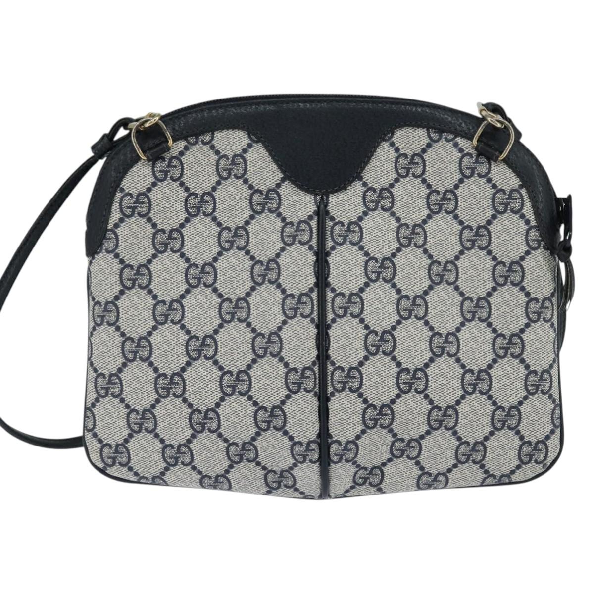 GUCCI GG Supreme Sherry Line Shoulder Bag PVC Navy Gold 904 02 047 Auth bs30434