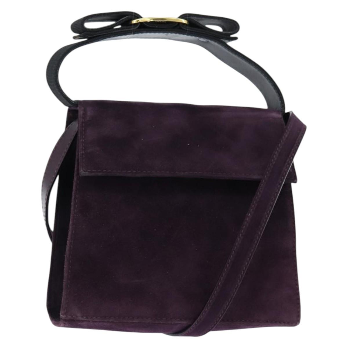 Salvatore Ferragamo Vala Hand Bag Suede 2way Purple Gold Auth bs30438