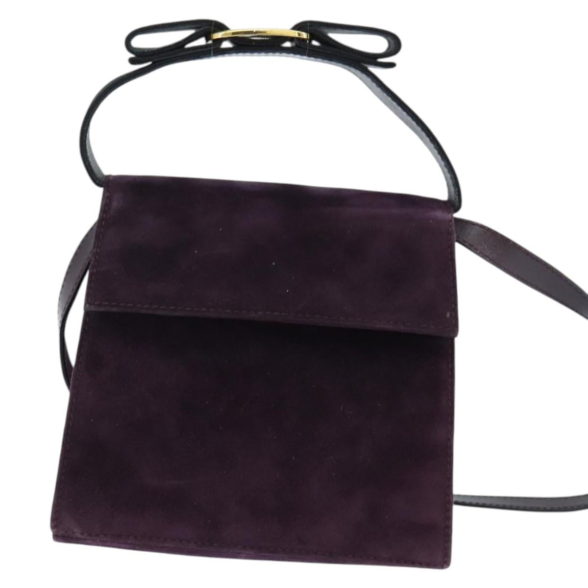 Salvatore Ferragamo Vala Hand Bag Suede 2way Purple Gold Auth bs30438