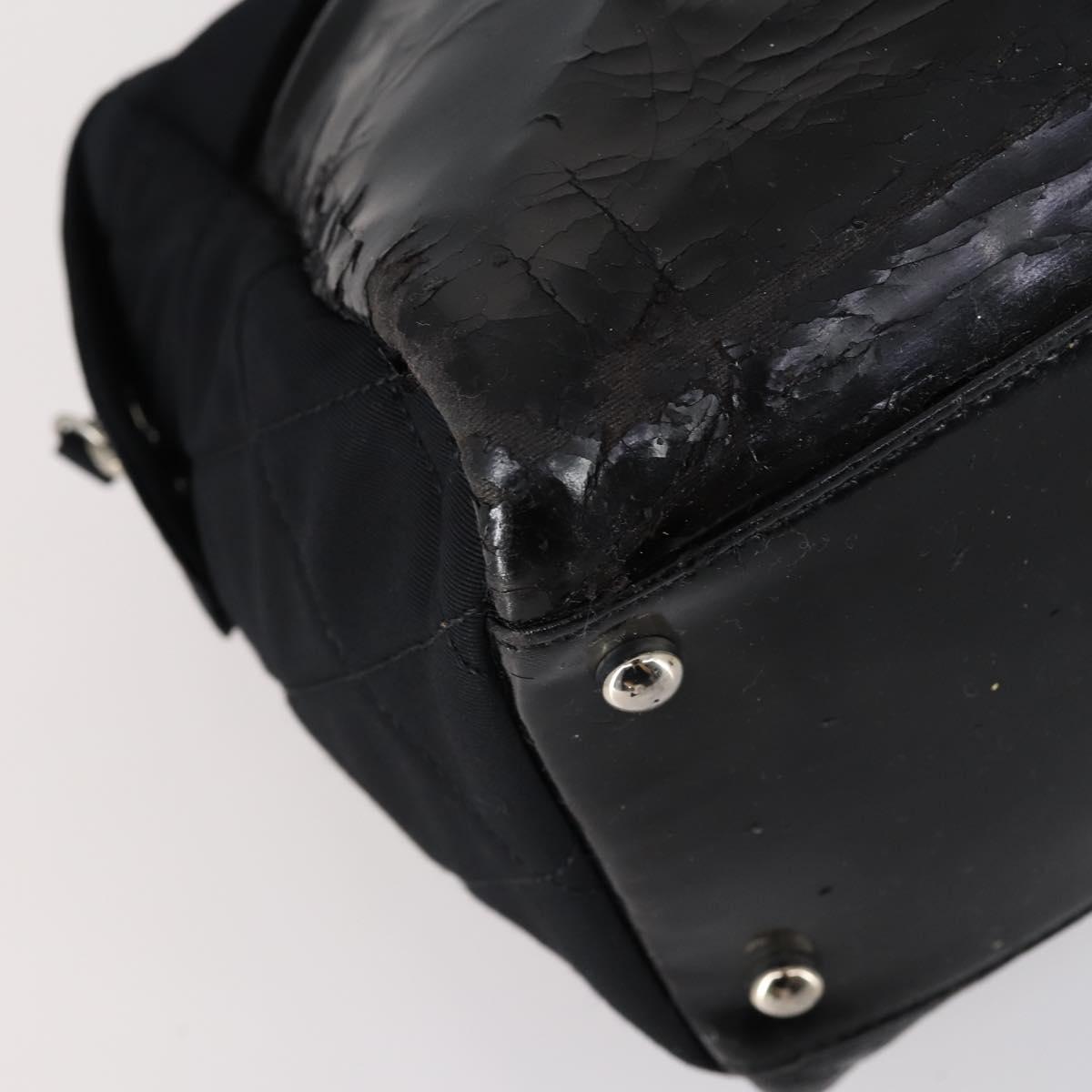 CHANEL COCO Mark Chain Bag Nylon Patent leather Black Silver CC Auth bs30439