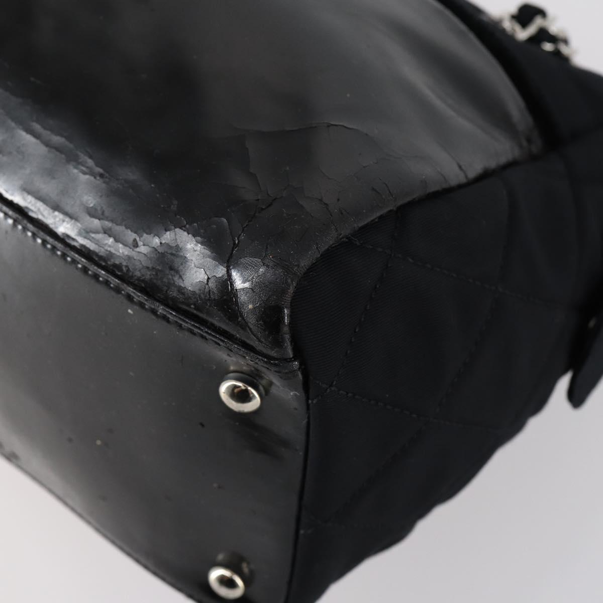 CHANEL COCO Mark Chain Bag Nylon Patent leather Black Silver CC Auth bs30439