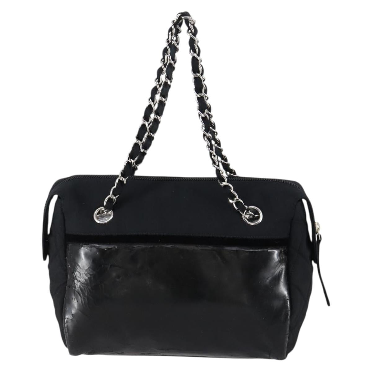CHANEL COCO Mark Chain Bag Nylon Patent leather Black Silver CC Auth bs30439