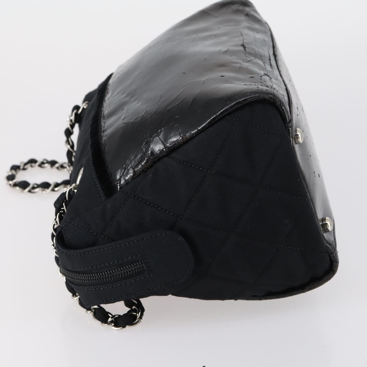 CHANEL COCO Mark Chain Bag Nylon Patent leather Black Silver CC Auth bs30439